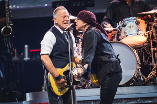 Bruce Springsteen and Steve Van Zandt perform on stage at Estadio Cívitas Metropolitano on June 12, 2024 in Madrid, Spain