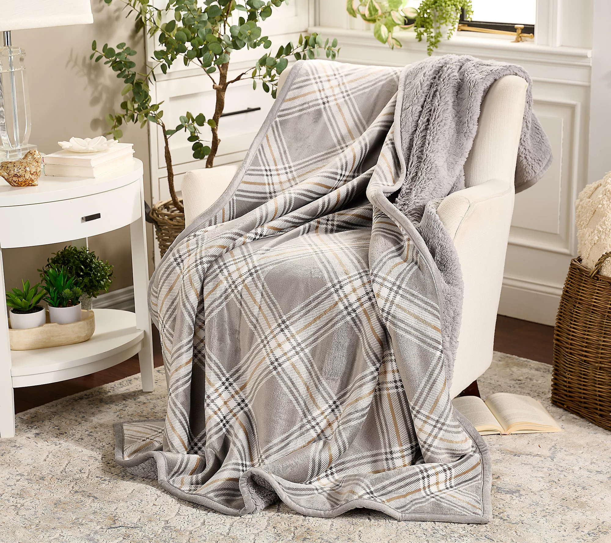 Home Reflections 60x 80&quot; Plush Throw With Sherpa Bag