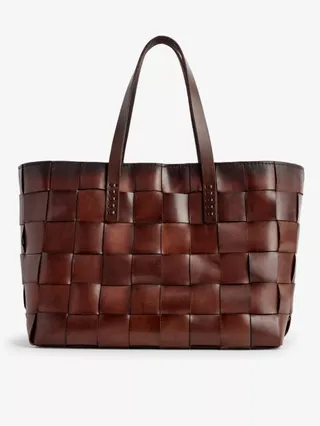 Japan Woven-Leather Top-Handle Tote Bag