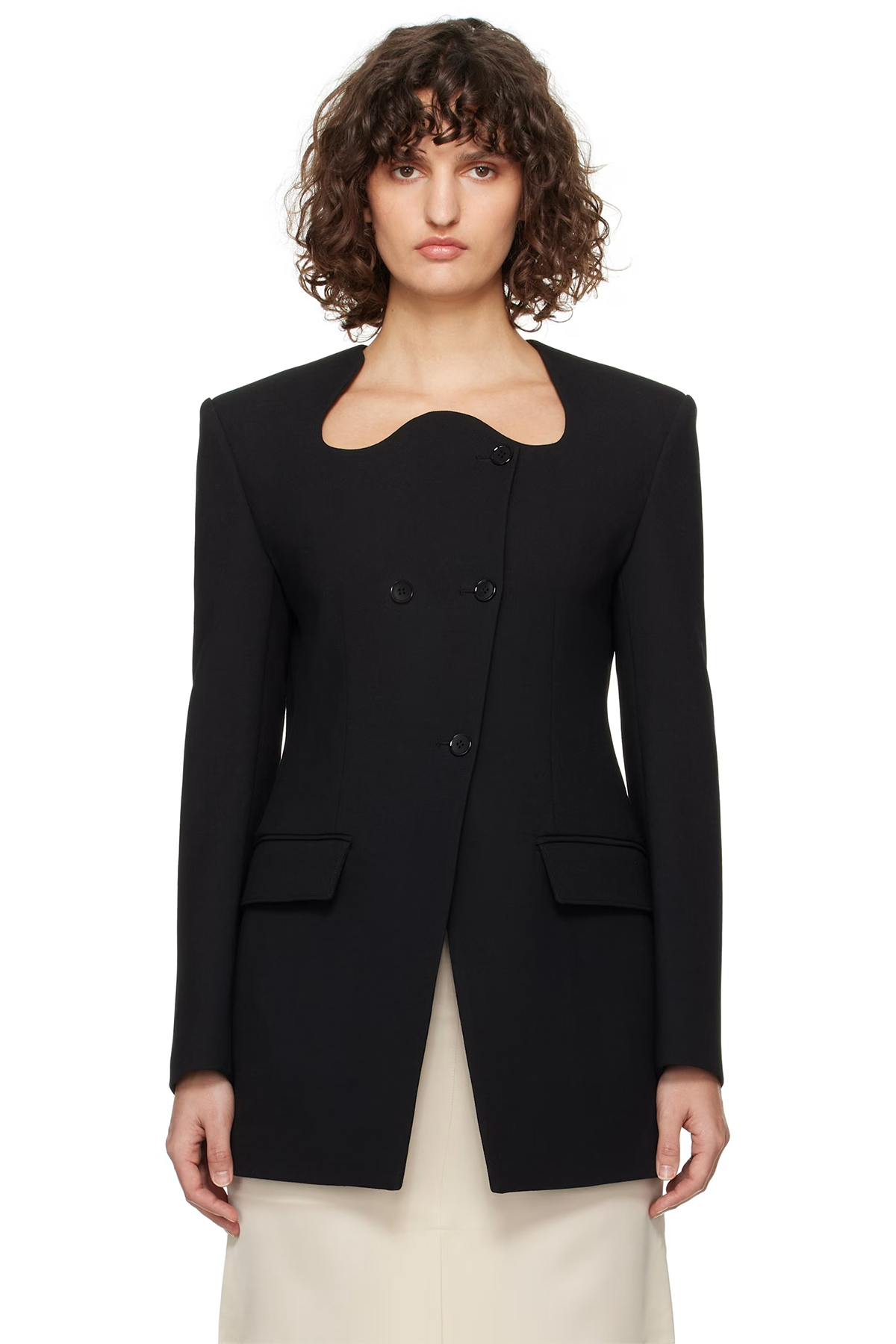 Black Rc Signature Curved Neck Long Blazer