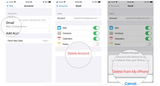 How to delete an email account: Select the email account you want to delete, tap on Delete Account, tap Delete from My iPhone