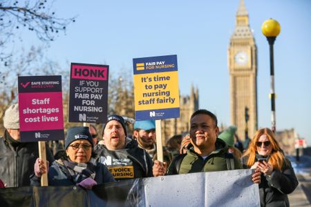 Healthcare workers protest in the United Kingdom. 