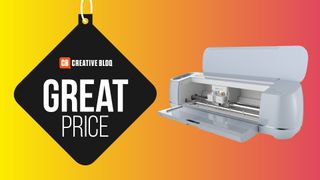 A product shot of the Cricut Maker 3 on a colourful background with the words great price