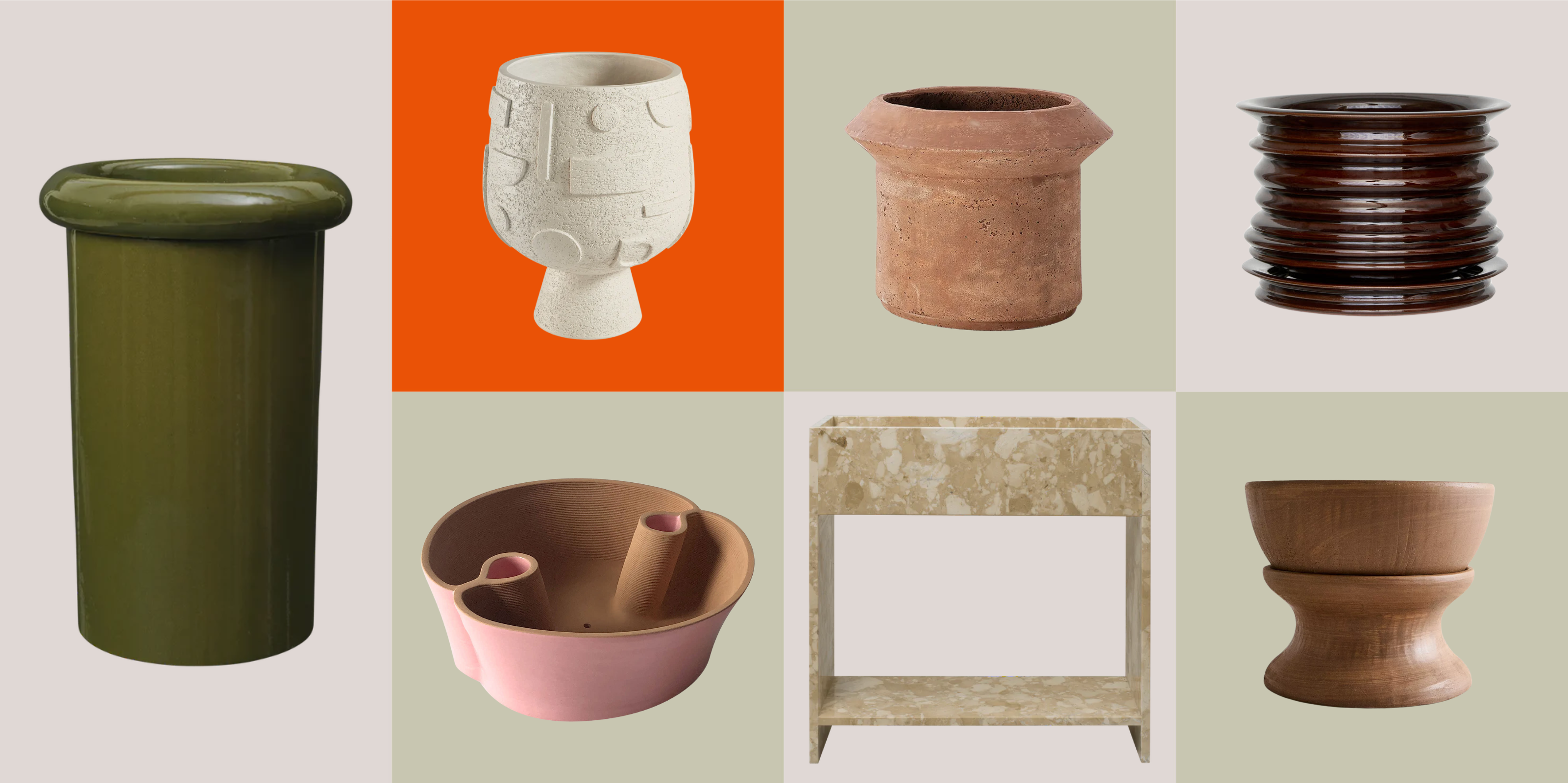 A grid of outdoor planters
