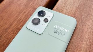 The Realme GT 2 Pro from the back, focussed on the cameras