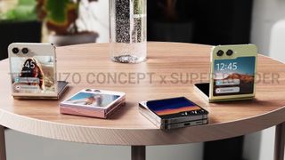 Galaxy Z Flip 5 convept render on a table