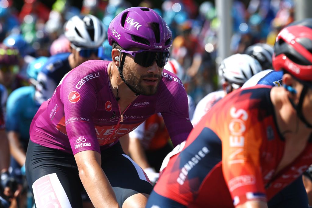 SAN SALVO ITALY MAY 07 Filippo Ganna of Italy and Team INEOS Grenadiers Purple Points Jersey competes during the 106th Giro dItalia 2023 Stage 2 a 202km stage from Teramo to San Salvo UCIWT on May 07 2023 in San Salvo Italy Photo by Tim de WaeleGetty Images