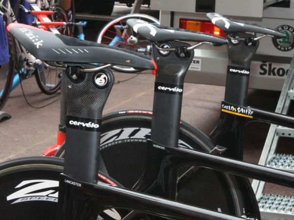 Cerv&eacute;lo Test Team riders used a wide range of saddle setbacks on their P4 aero bikes.
