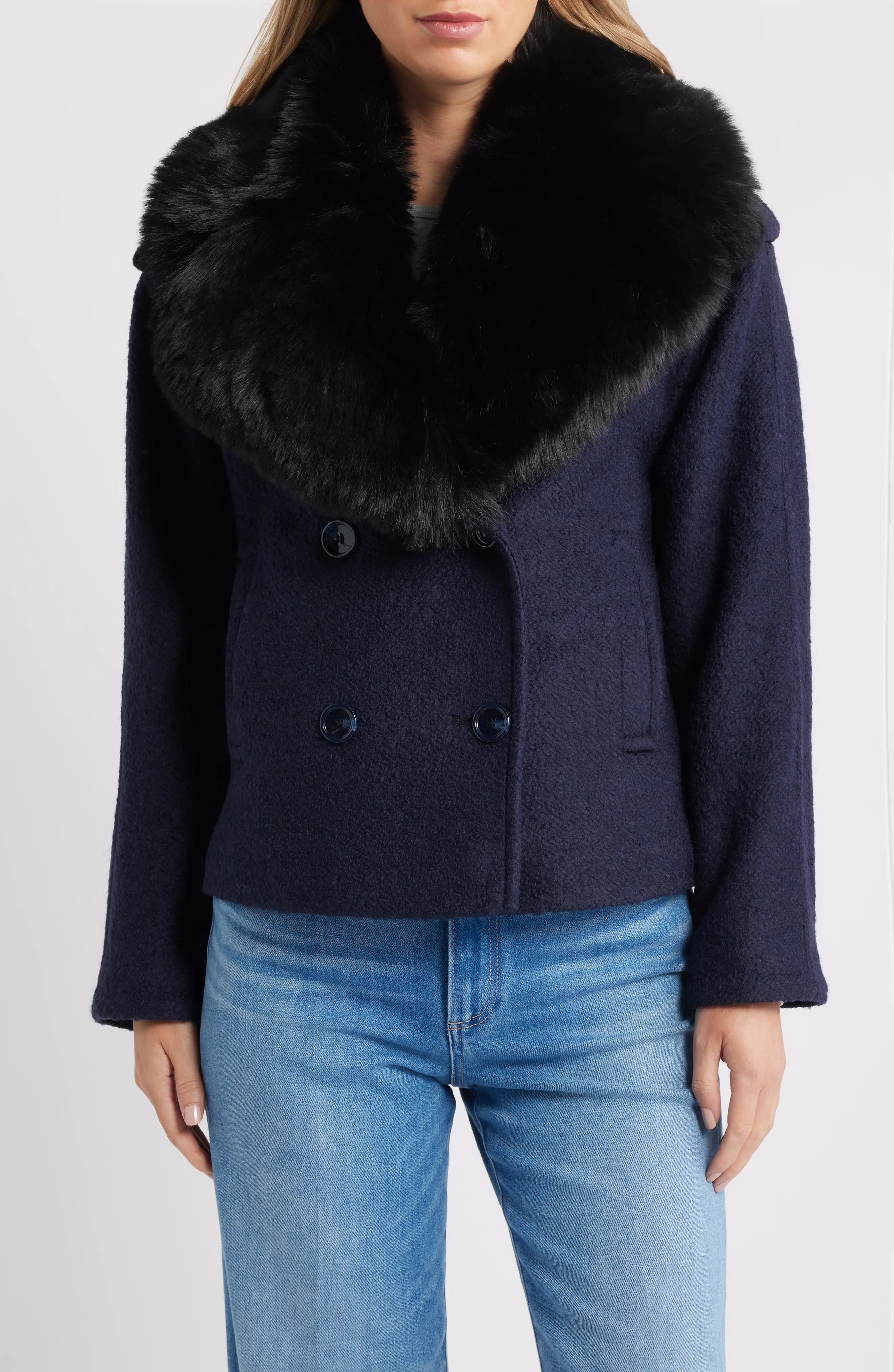 Sam Edelman, Peacoat With Removable Faux Fur Collar