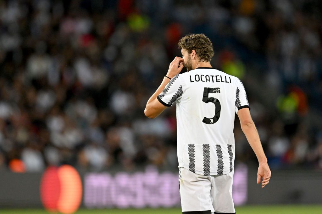 Arsenal target Manuel Locatelli of Juventus looks dejected during the UEFA Champions League group H match between Paris Saint-Germain and Juventus at Parc des Princes on September 6, 2022 in Paris, France.