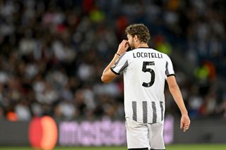 Manuel Locatelli of Juventus looks dejected during the UEFA Champions League group H match between Paris Saint-Germain and Juventus at Parc des Princes on September 6, 2022 in Paris, France.