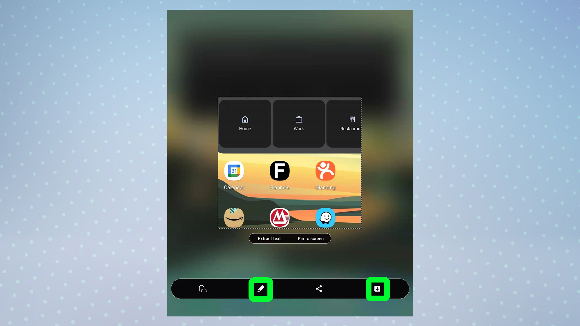 A screenshot from the Samsung Galaxy Z Fold 3 showing the save selection button highlighted