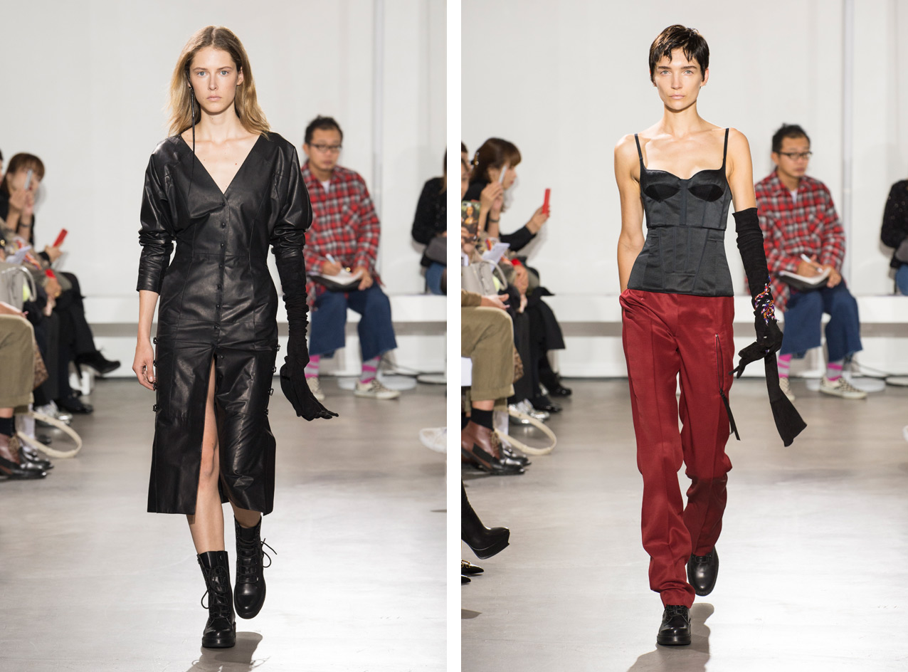 Two Model in red pants and black jacket