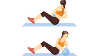 an illustrated photo of a woman doing a dumbbell Russian twist