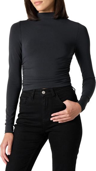 The Drop Women's Ebony Mock Neck Long Sleeve Top, Black, Xxl, Plus Size