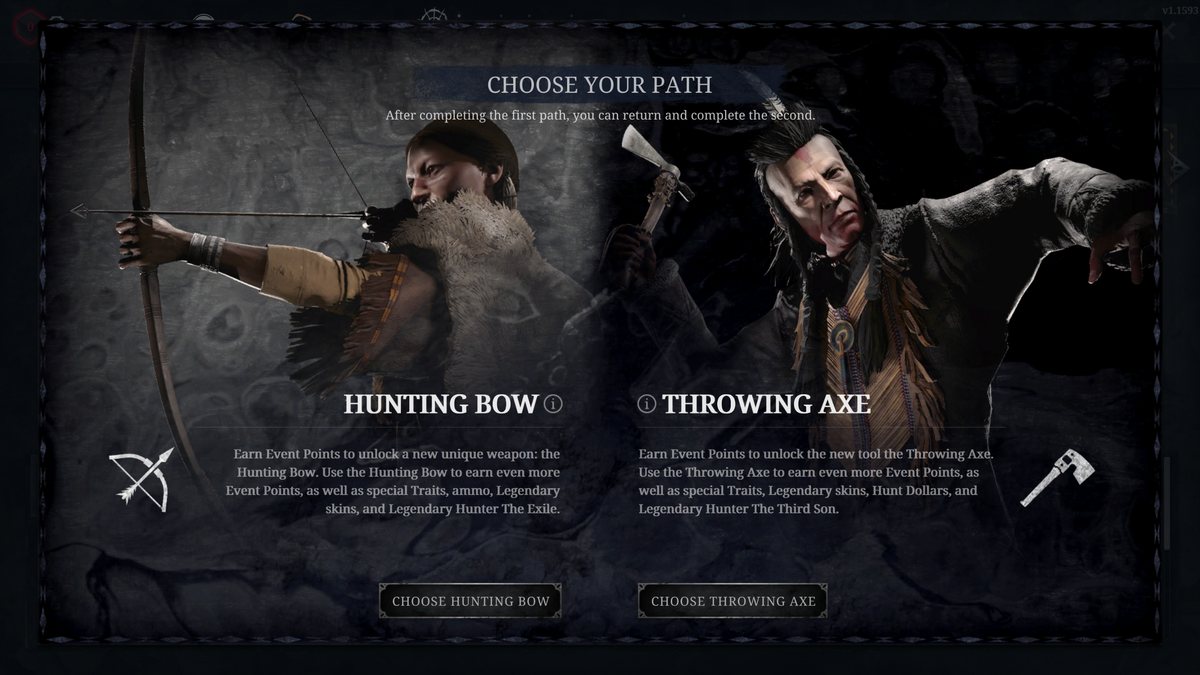 Hunt: Showdown screenshots showing the new menus for the Light the Shadow event with various rewards and paths
