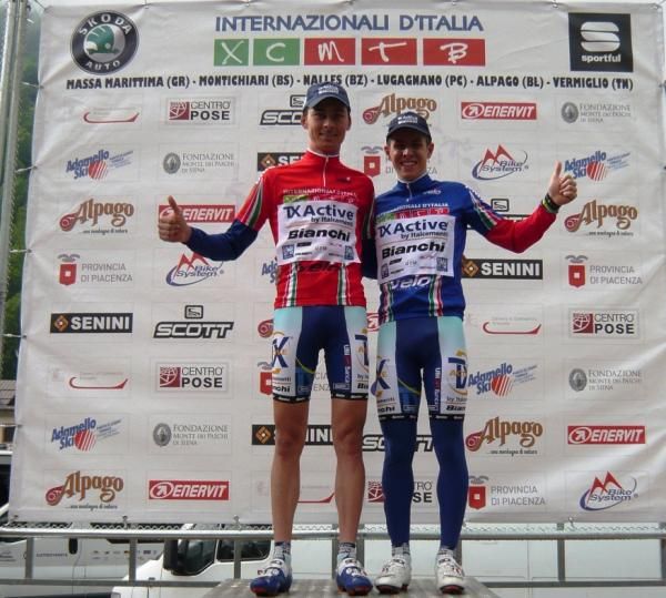 Elite men's winner Stephane Tempier and Under 23 men's winner Christian Cominelli (TX Active Bianchi) on the podium.