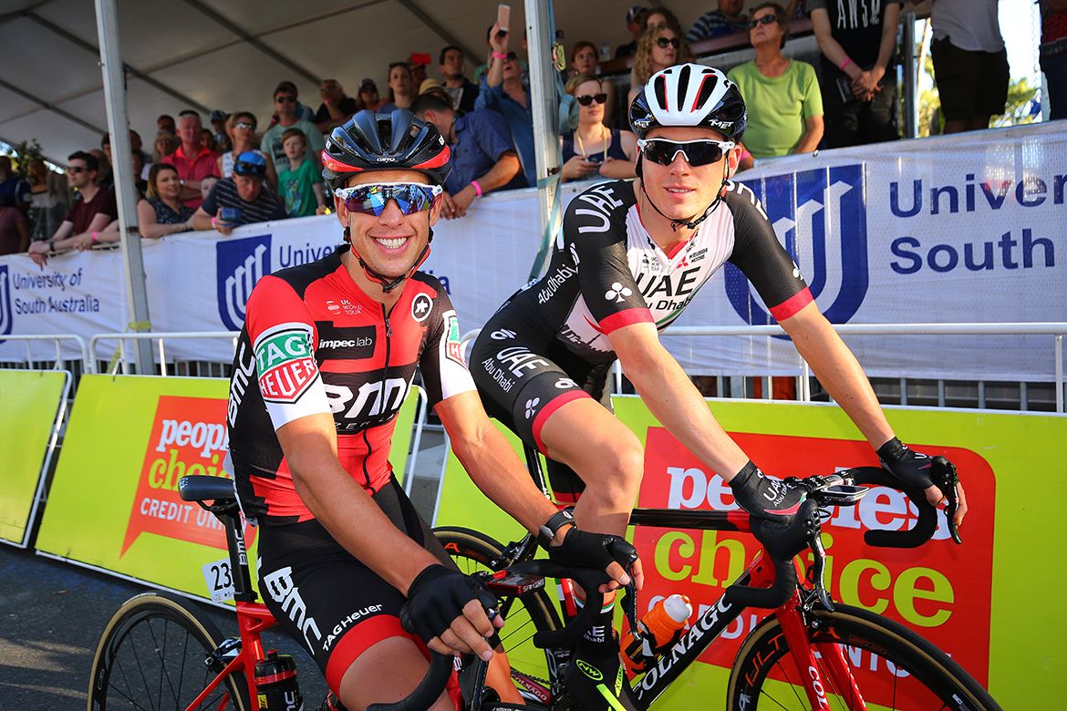Former teammates Richie Porte and Ben Swift catch up