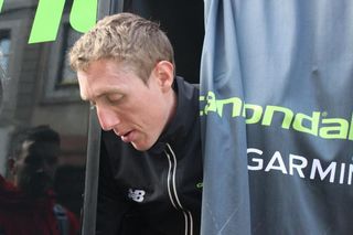 Dan Martin pops out of the bus for a moment