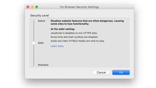 Tor Browser security settings