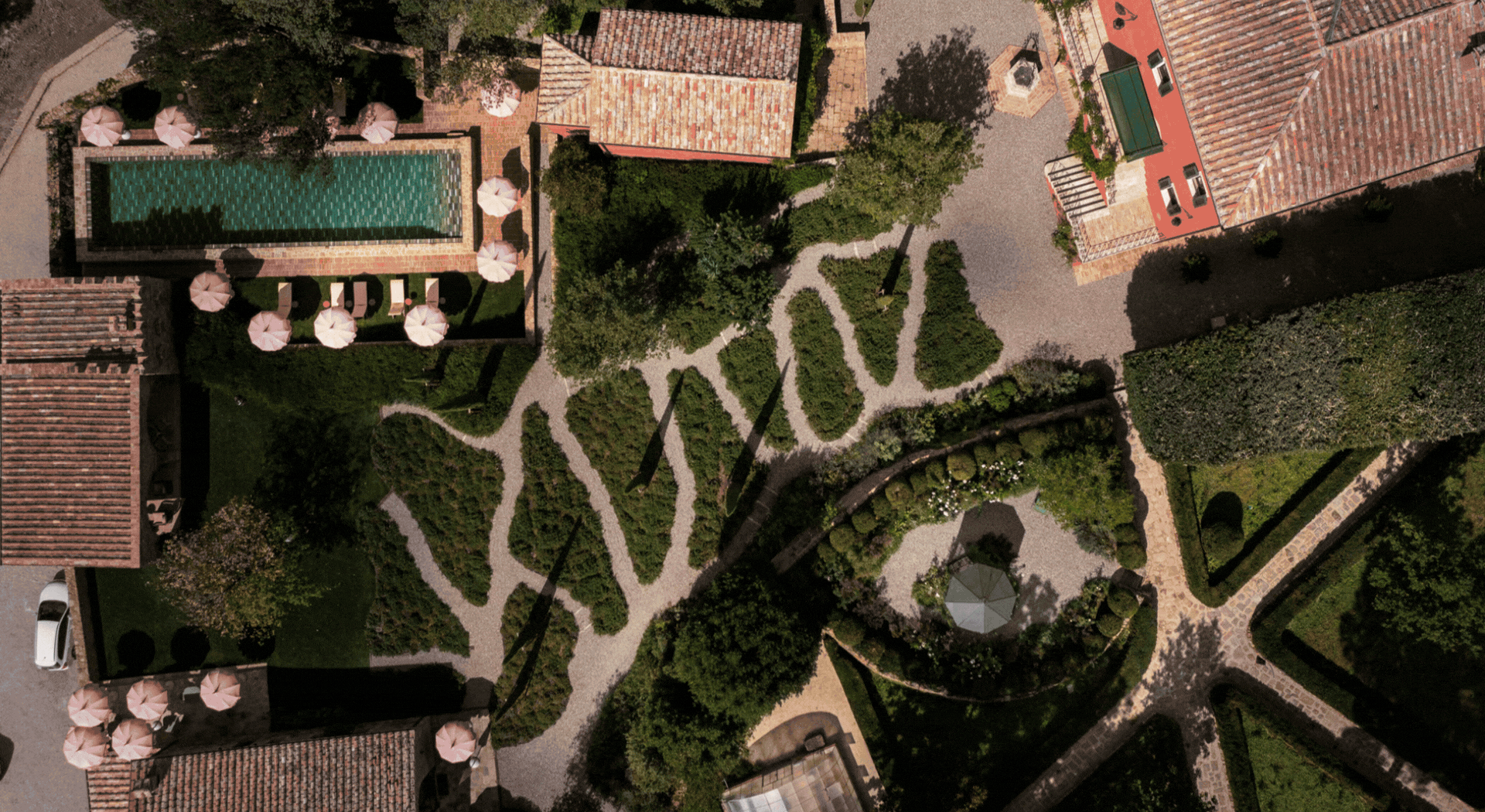 A rotating gif showcasing different gardens, seen sideways or from above.