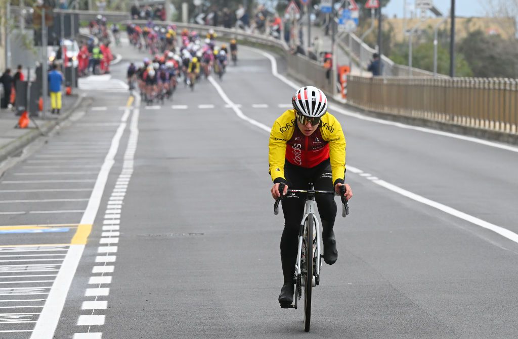SANREMO ITALY MARCH 22 Nikola Noskova of Czech Republic and Team Cofidis Women attacks during the 1st Sanremo Women 2025 a 156km one day race from Genova to Sanremo UCIWWT on March 22 2025 in Sanremo Italy Photo by Tim de WaeleGetty Images