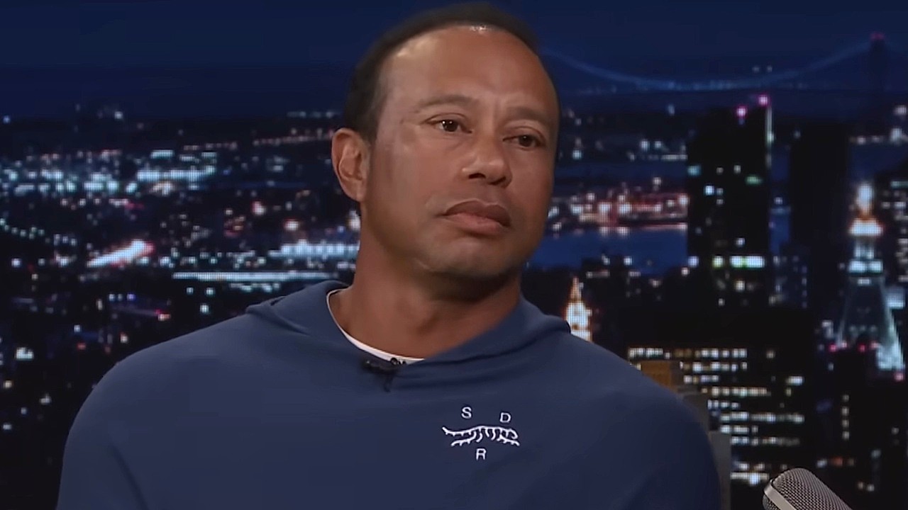 Tiger Woods is shown on The Tonight Show Starring Jimmy Fallon.