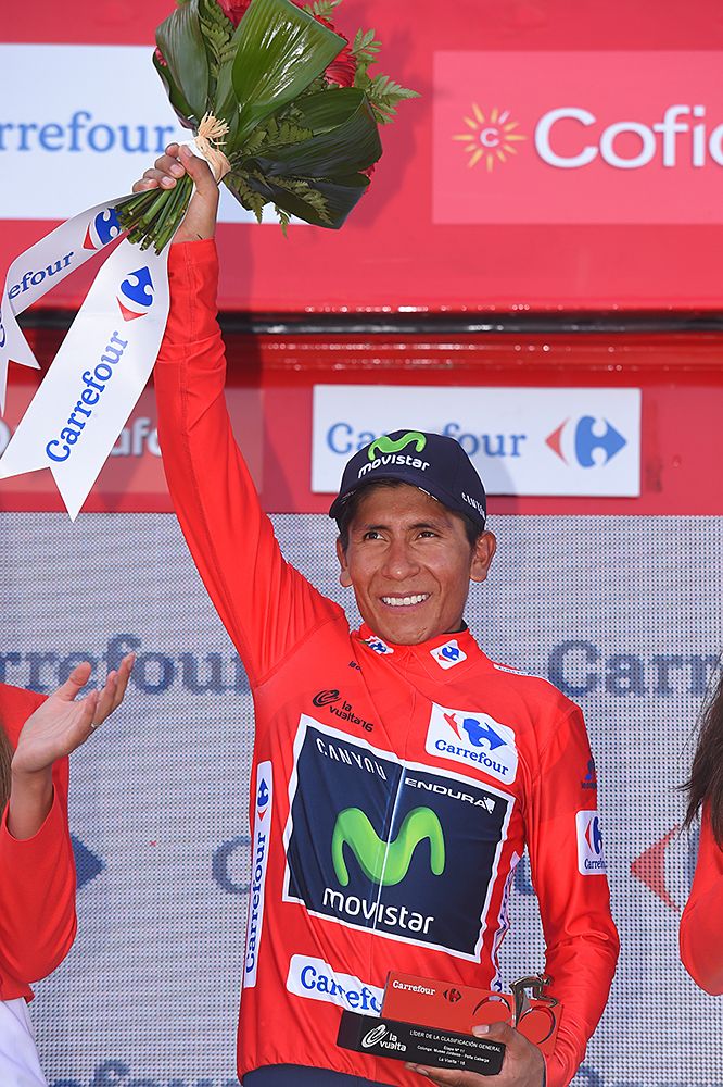 Nairo Quintana (Movistar) in red after stage 11 at the Vuelta a Espana
