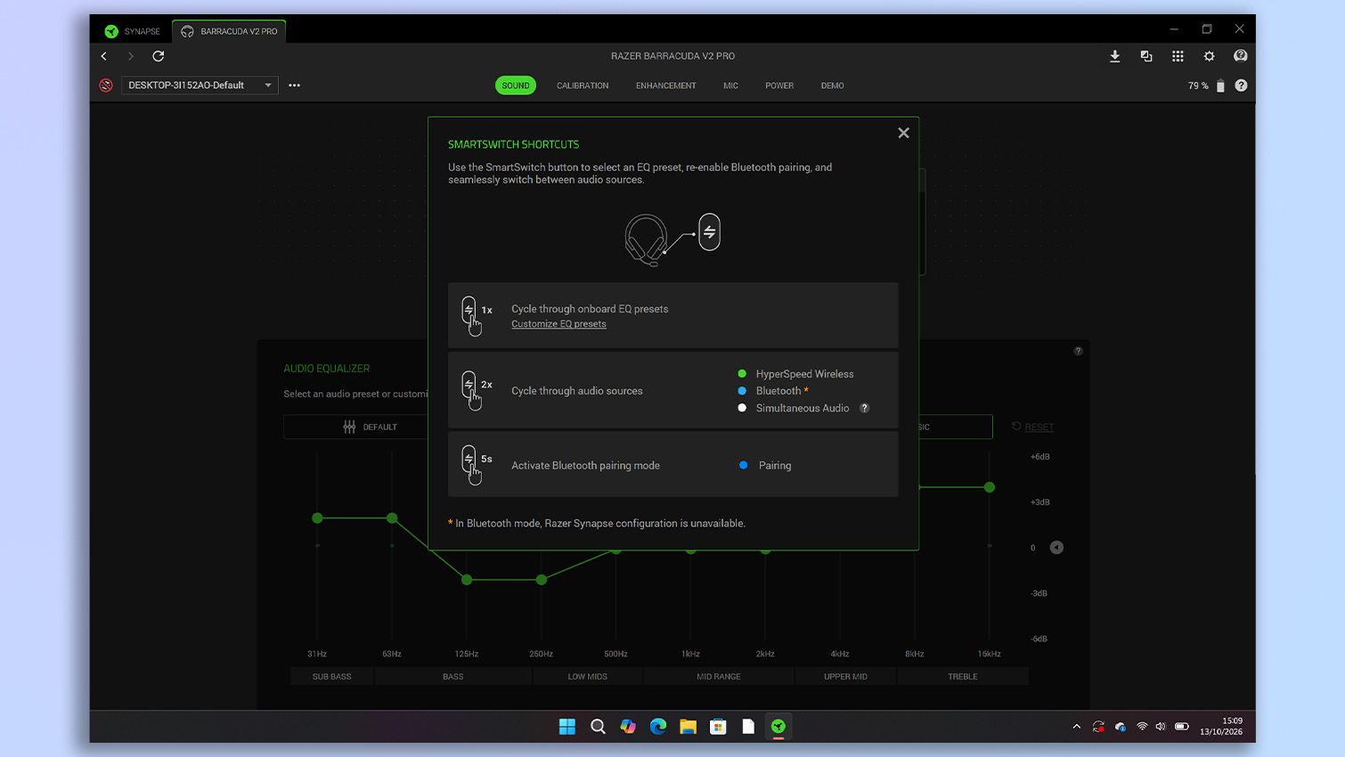 Razer Synapse and Razer Audio app screenshot