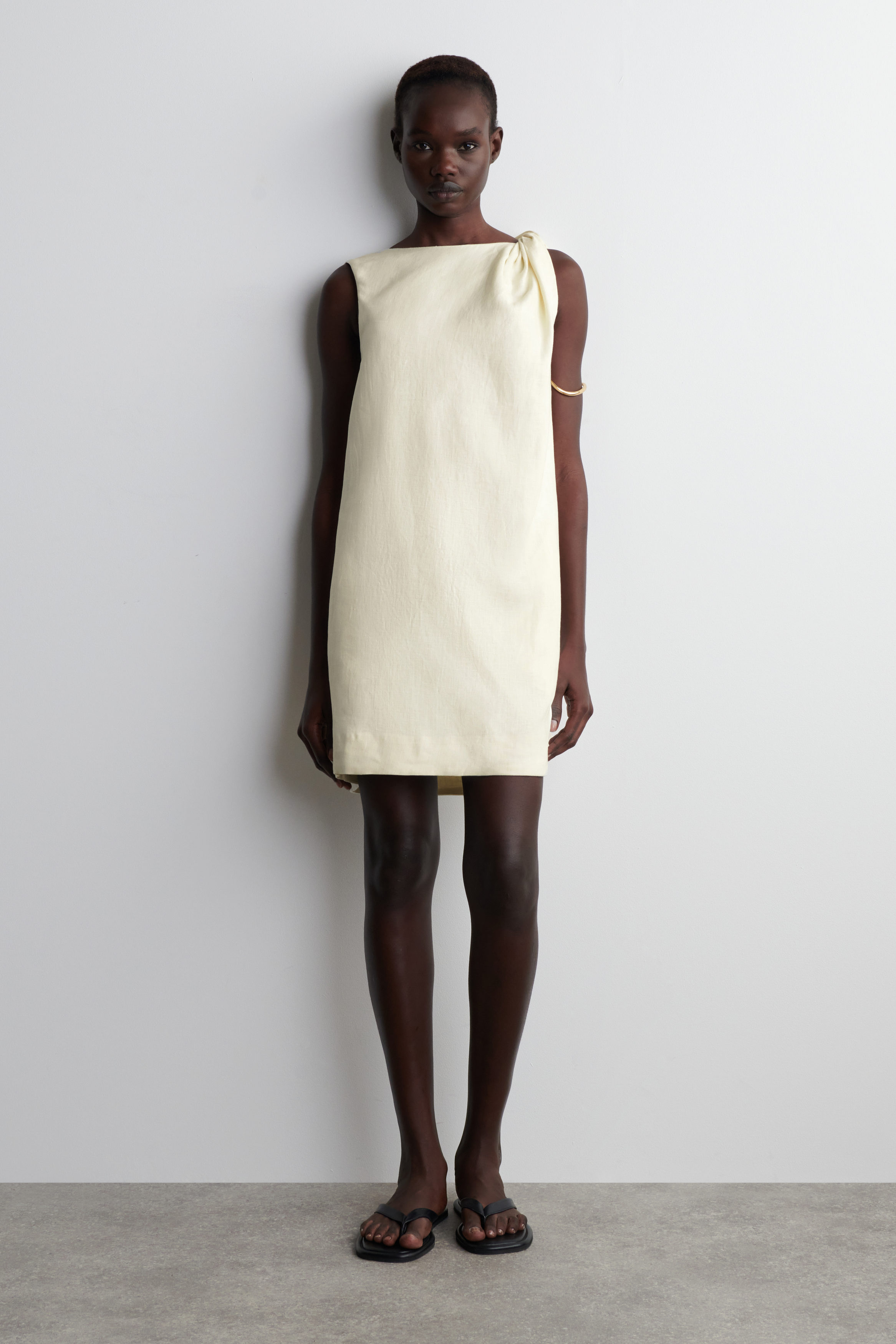 Twist-Detail Linen Mini Dress