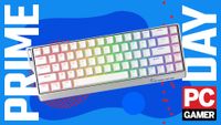 The GK GAMAKAY x NaughShark NS68 magnetic gaming keyboard in white floats in the funky PCG Prime Day deal void.