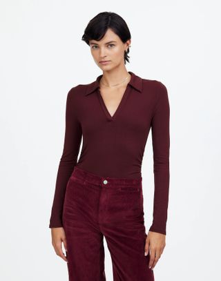 Madewell Side-Cinch Long-Sleeve Polo Top