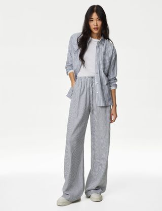 Linen Blend Wide Leg Trousers