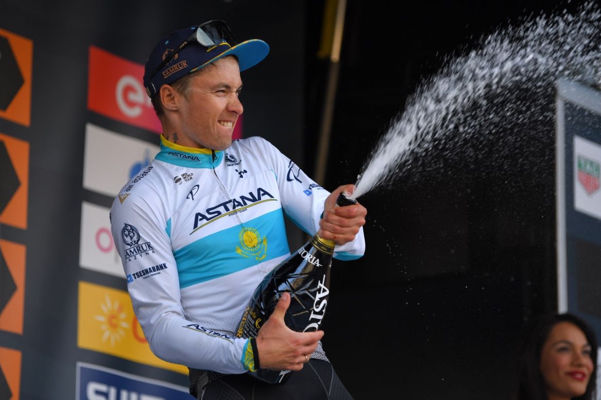 Alexey Lutsenko (Astana) pops the champagne after his fifth win of 2019asdas