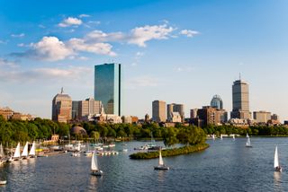 City of Boston and its skyline at dusk with Back bay