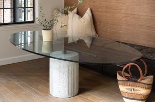 a glass table in an entryway