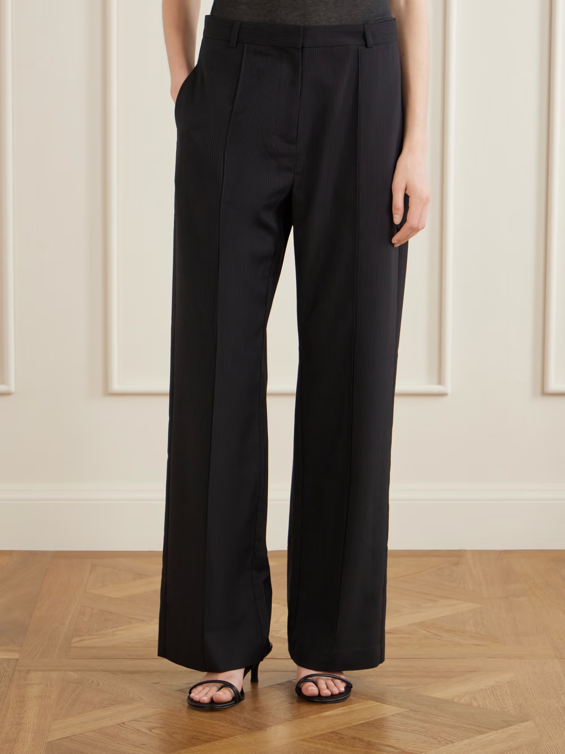 ST. AGNI, Pleated pinstriped woven wide-leg pants
