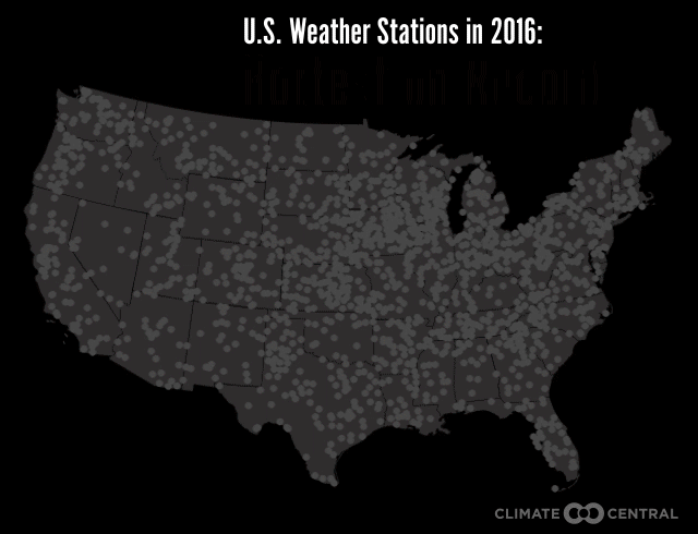 Weather stations in the U.S. that are having a warmer than normal, colder than normal and record hot year.