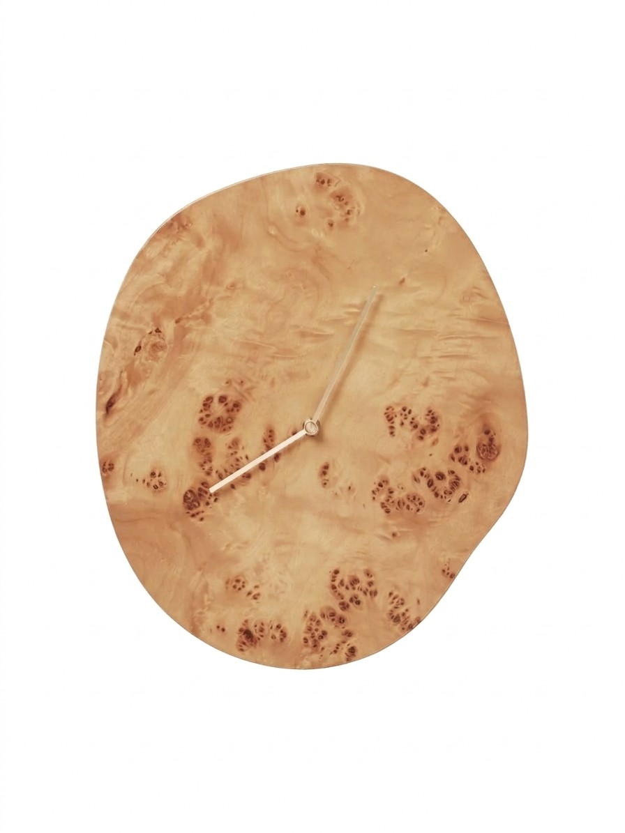 Ferm Living, Melt Wall Clock 28x33 Cm, Natural Burl