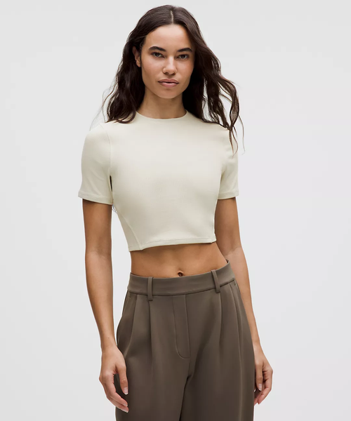 Soft Ribbed Keyhole Short-Sleeve Shirt
