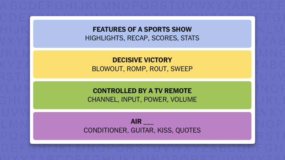 NYT Connections answers for game 1216 on a purple background