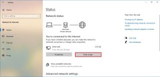 Windows 10 Status data usage option