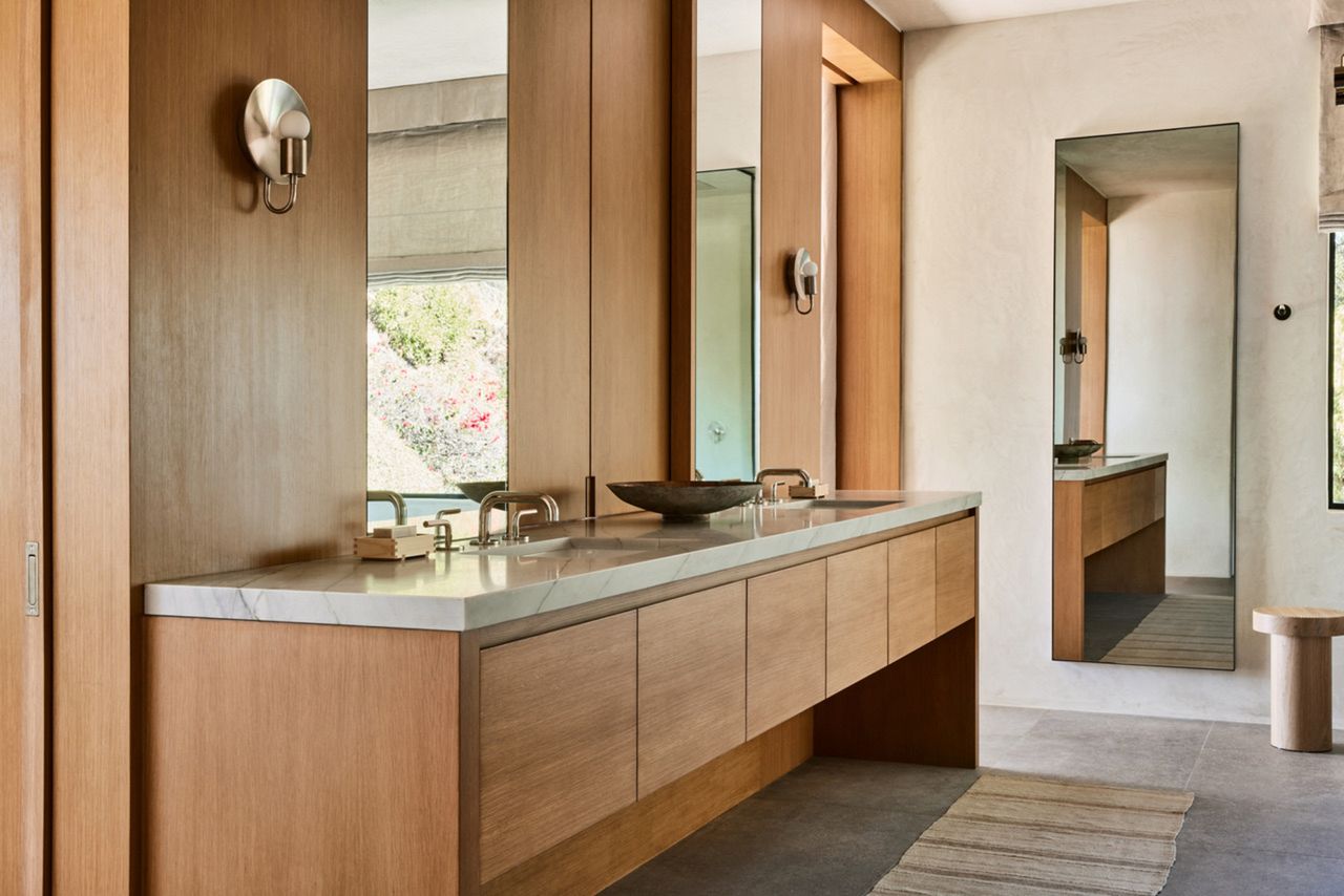 A neutral bedroom with natural materials