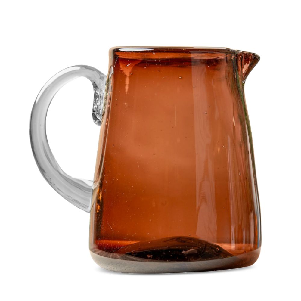 Amber glass hand blown pitcher