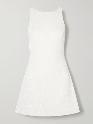 White Bow-Embellished Stretch-Tulle Mini Dress