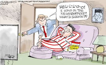 Political Cartoon U.S. Trump North Korea Kramer Entrance Kim Jon Un