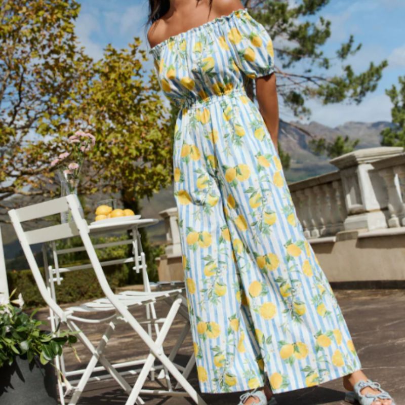 lemon print jumpsuit on model