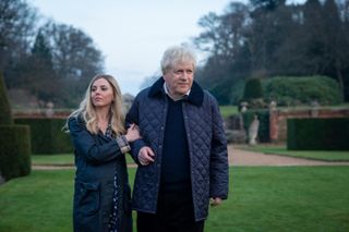 Ophelia Lovibond as Carrie Johnson and Kenneth Branagh as Boris Johnson in This England