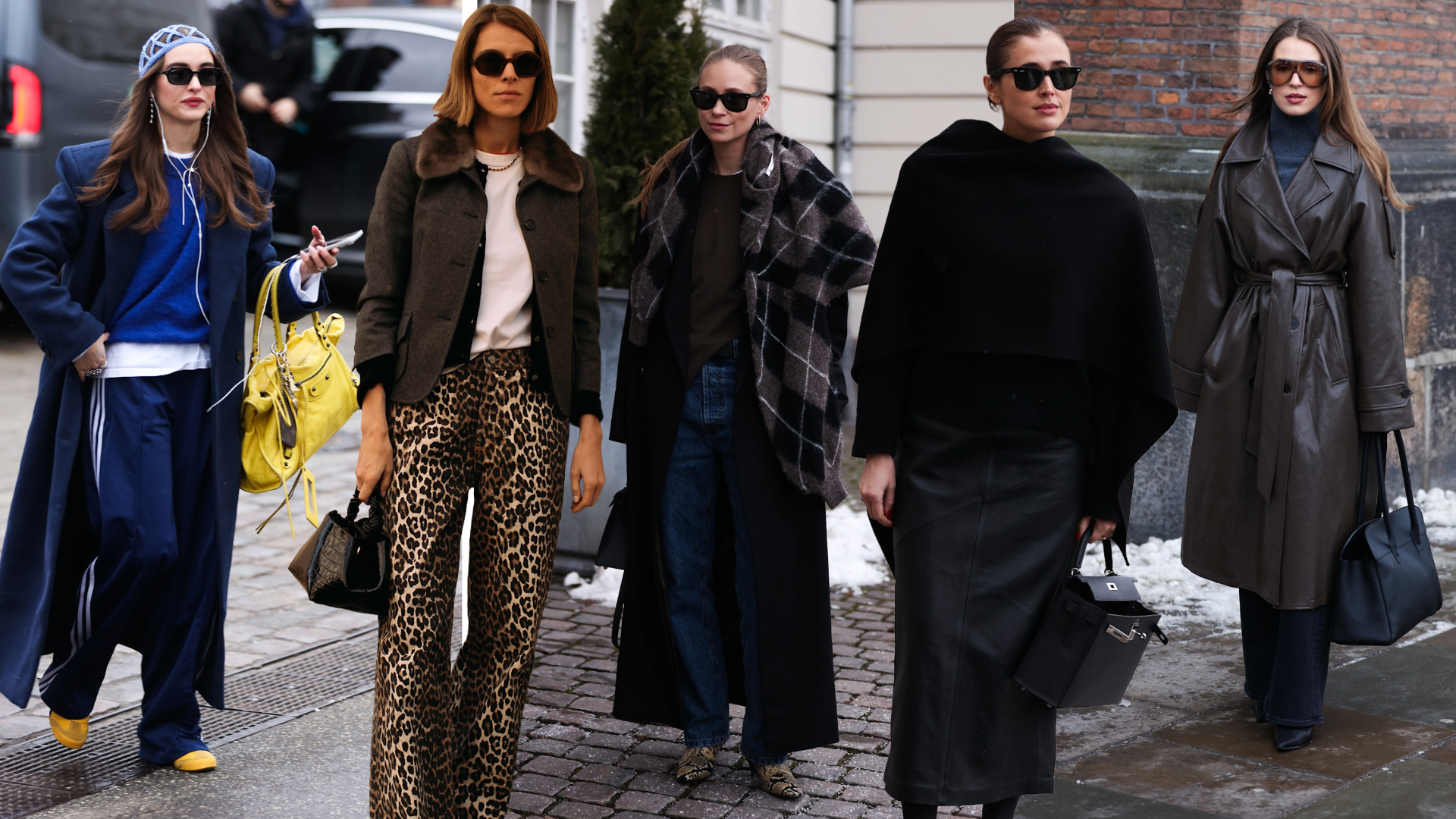 collage of fashion week attendees wearing winter outfits