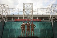 The statue of Manchester United's 'Holy Trinity' of players stands in front of Old Trafford after being unveiled today on May 29, 2008, Manchester, England. The statue of United legends Bobby Charlton, Denis Law and the late George Best comes 40 years to the day since the club first lifted the European Cup. Charlton, Best and Law scored 665 goals between them for United and between 1964 and 1968, all won the coveted European Footballer of the Year award.